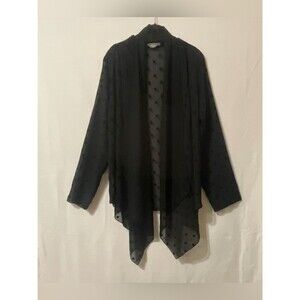 Flocked Polka Dot Sheer Kimono Cardigan Black Handkerchief Hem Layering 1XL